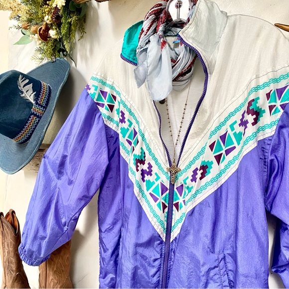 Nordic vibe windbreaker boho vintage jacket w southwestern county. Cabin vibe - Picture 1 of 13